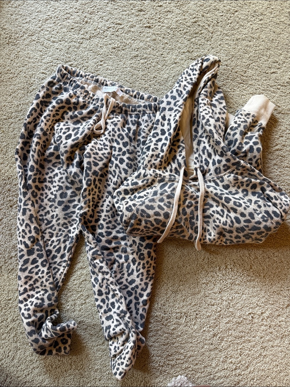 Spiritual Gangster Leopard Print Loungewear Set - Cream & Black SET